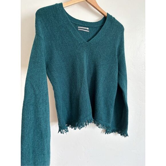 Anthropologie Joy fringed v neck teal sweater size small - Picture 5 of 8